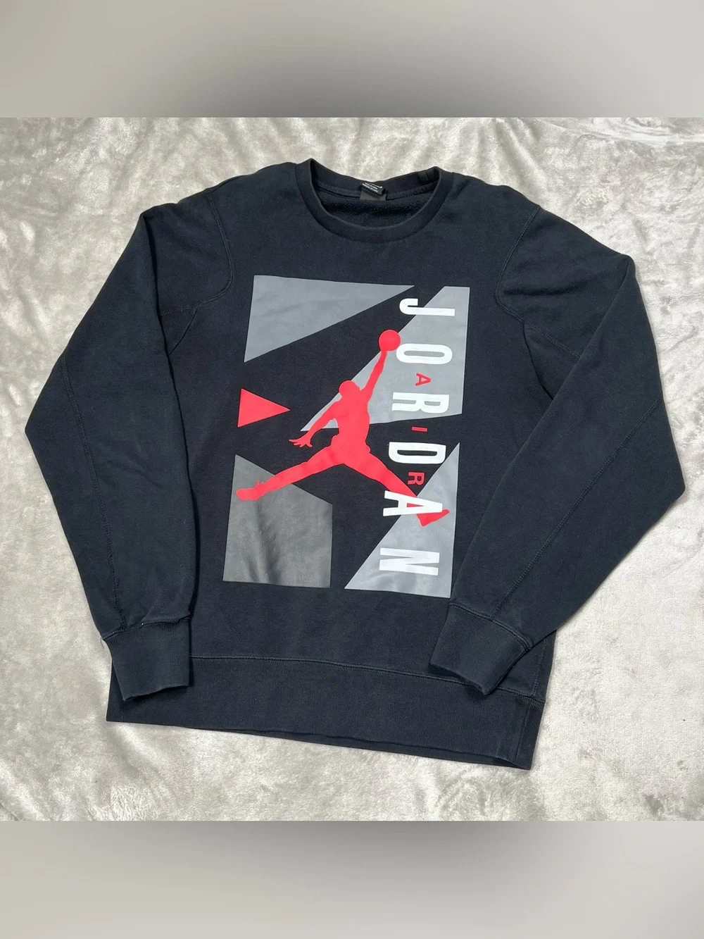 Jordan Jumpan Block Fleece Sweatshirt Mens L Black Spellout Pullover 658311 011